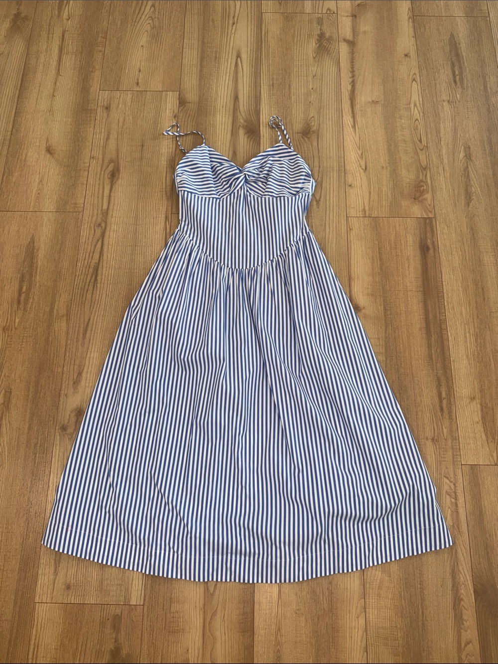 Blue and White Striped Sundress - Bustier Spaghetti Strap